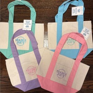 Trader Joe's Mini Canvas Tote Bag - Pink, Purple, Blue, Mint